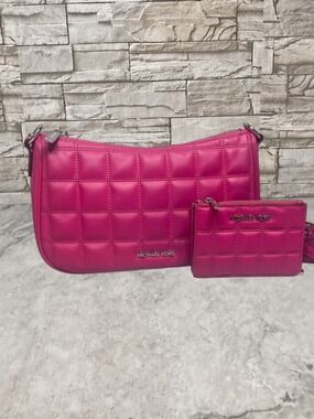 Michael Kors Carmela Quilted Crossbody Bag & Matching Wallet Dragonfruit Pink